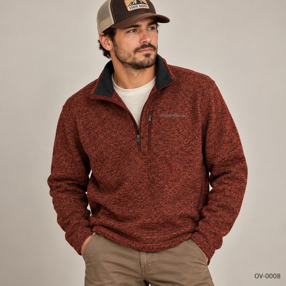 Eddie Bauer Mens Cloud Layer 1/4 Zip Pullover Rust Heather TXL OV-0008